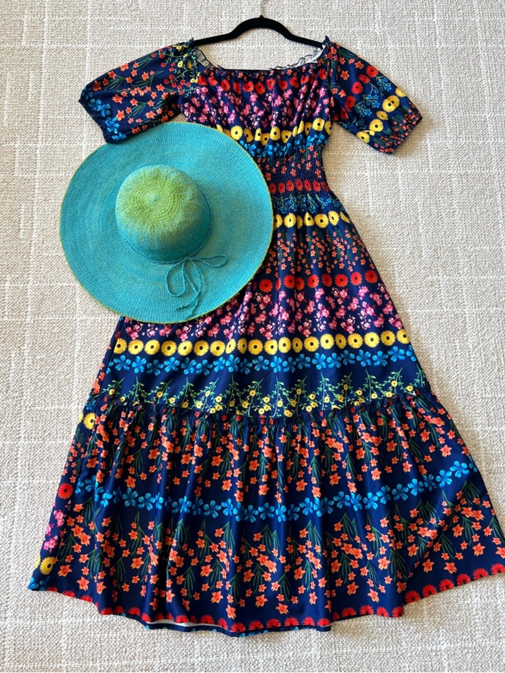 2 Dresses for $22!! Navy Floral Off-Shoulder Maxi Dress in Multi Color Size M